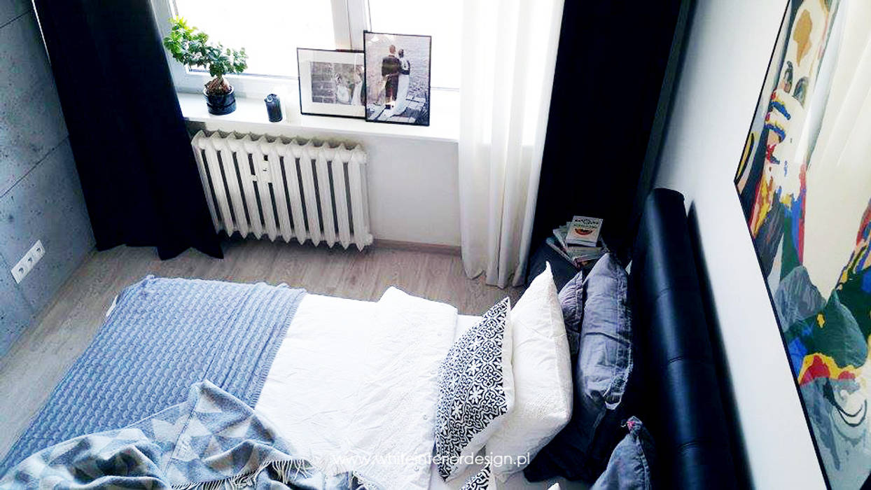 Sypialnia loftowo-skandynawska, White Interior Design White Interior Design Scandinavian style bedroom