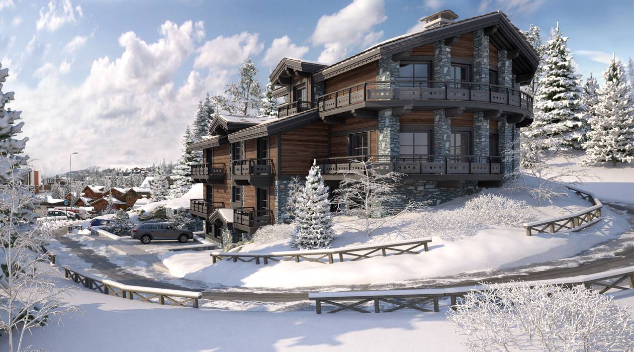 Perspectiva 3D - Chalet en la nieve Realistic-design Casas de madera proyecto nieve 3D,chalet madera,proyecto 3D