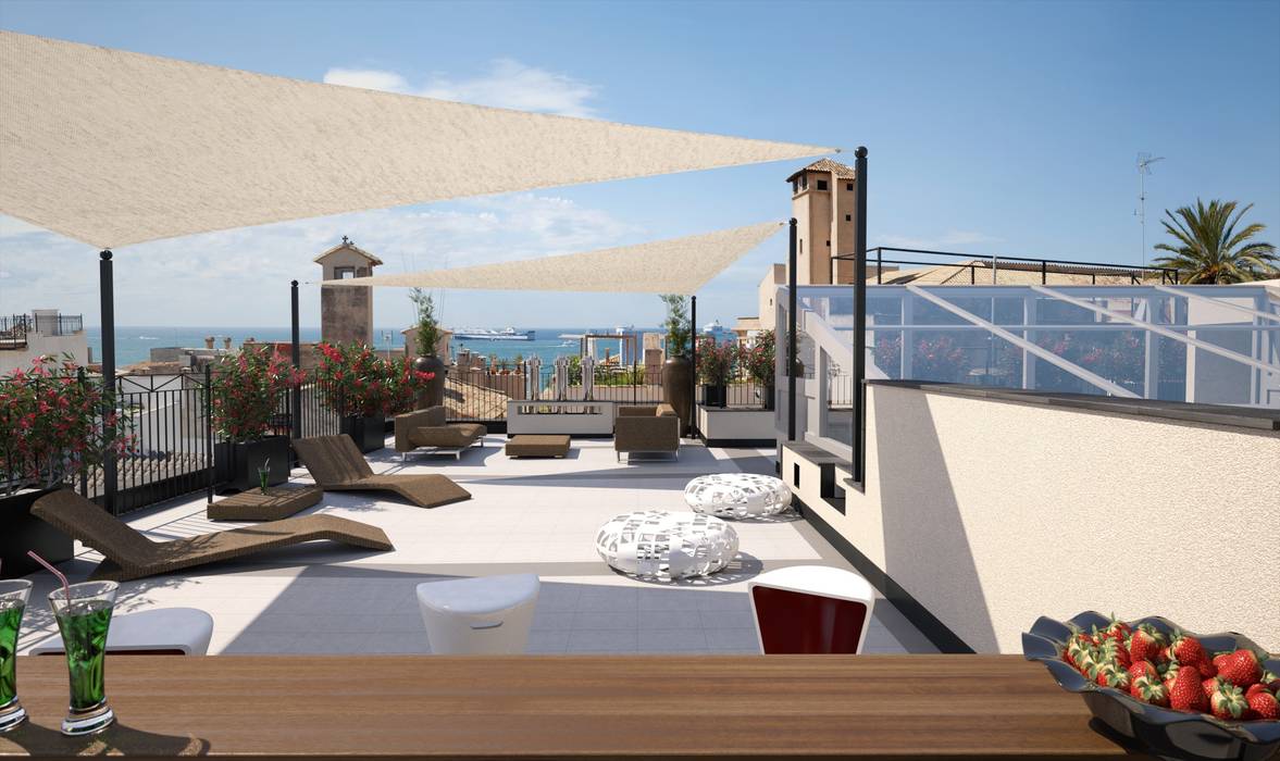 Proyecto 3D Balcones y terrazas de estilo moderno de Realistic-design Moderno
