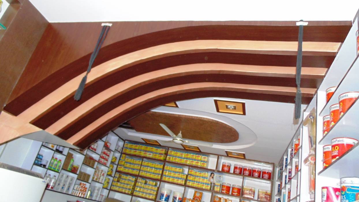 Wooden Films On Plaster Of Paris Ceiling With Designer Effect