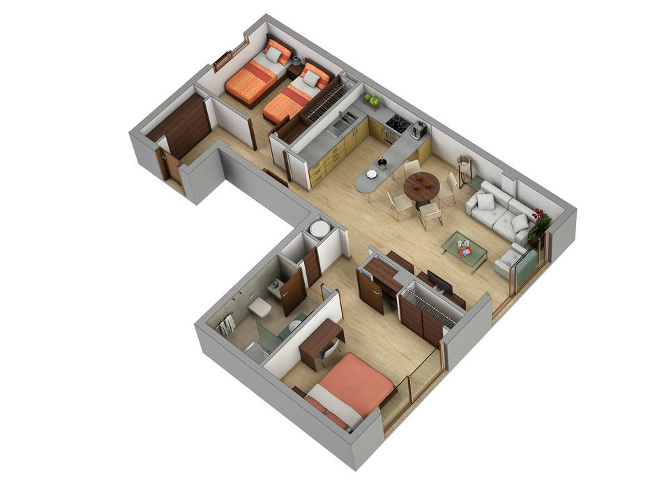 Planos de corte 3D , Realistic-design Realistic-design Rumah: Ide desain interior, inspirasi & gambar