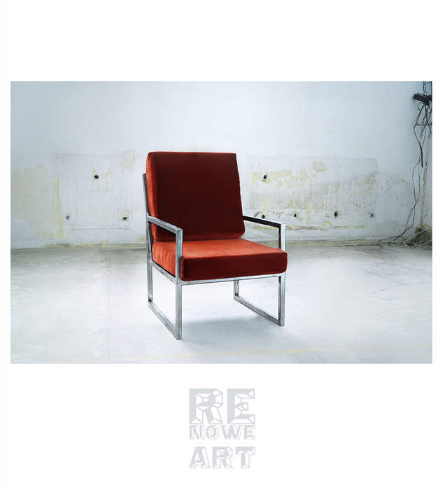 Stalowy fotel z welurowym siedziskiem , ReNowe Art ReNowe Art Rustykalny salon Kanapy i fotele