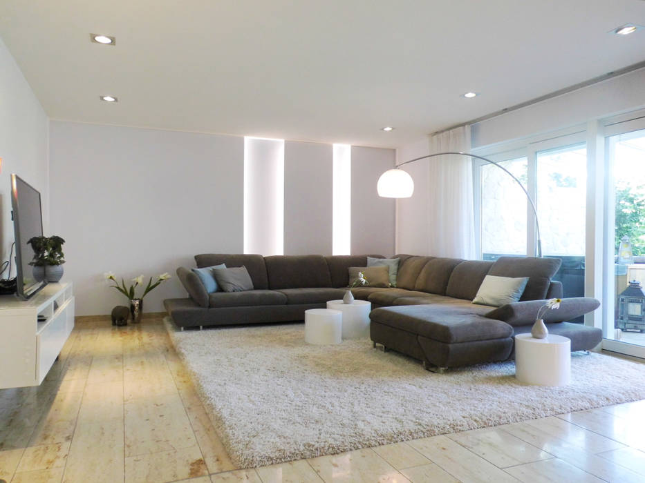 Wohnberatung - Wohn-Esszimmer mit Kaminecke in Münster, raum² - wir machen wohnen raum² - wir machen wohnen Modern living room
