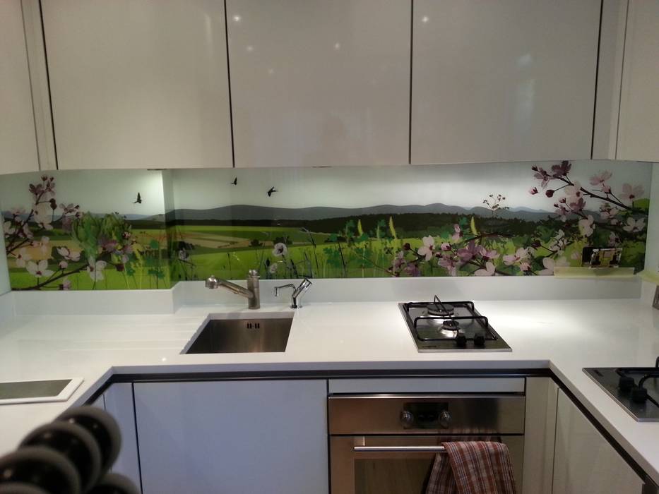 British countryside art splashback Glartique Ltd Kitchen