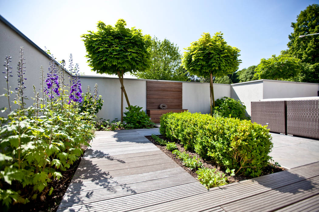 Privatgarten in Viersen, +grün GmbH +grün GmbH Balcones y terrazas de estilo minimalista