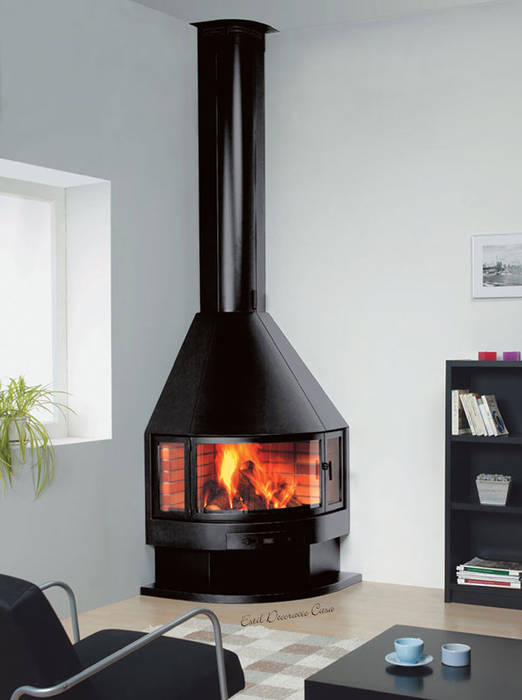 CHEMINEE D'ANGLE ALEXANDRA, insert insert Salones de estilo industrial Chimeneas y accesorios