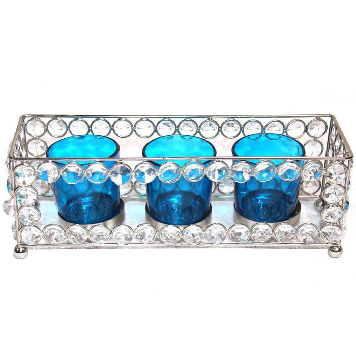 Crystal Frame Triple Blue Glass Tealight Holders M4design Asian style houses Homewares