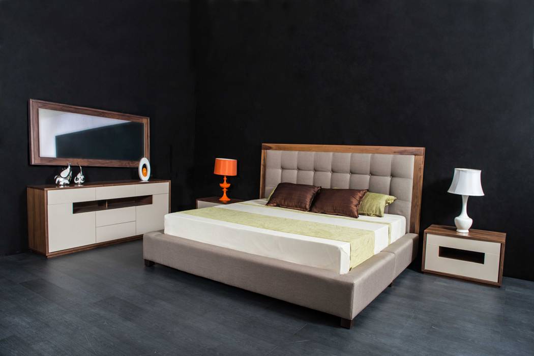 Nuestras lineas de Nogal, Consorcio del Toro Consorcio del Toro モダンスタイルの寝室 ベッド＆ヘッドボード