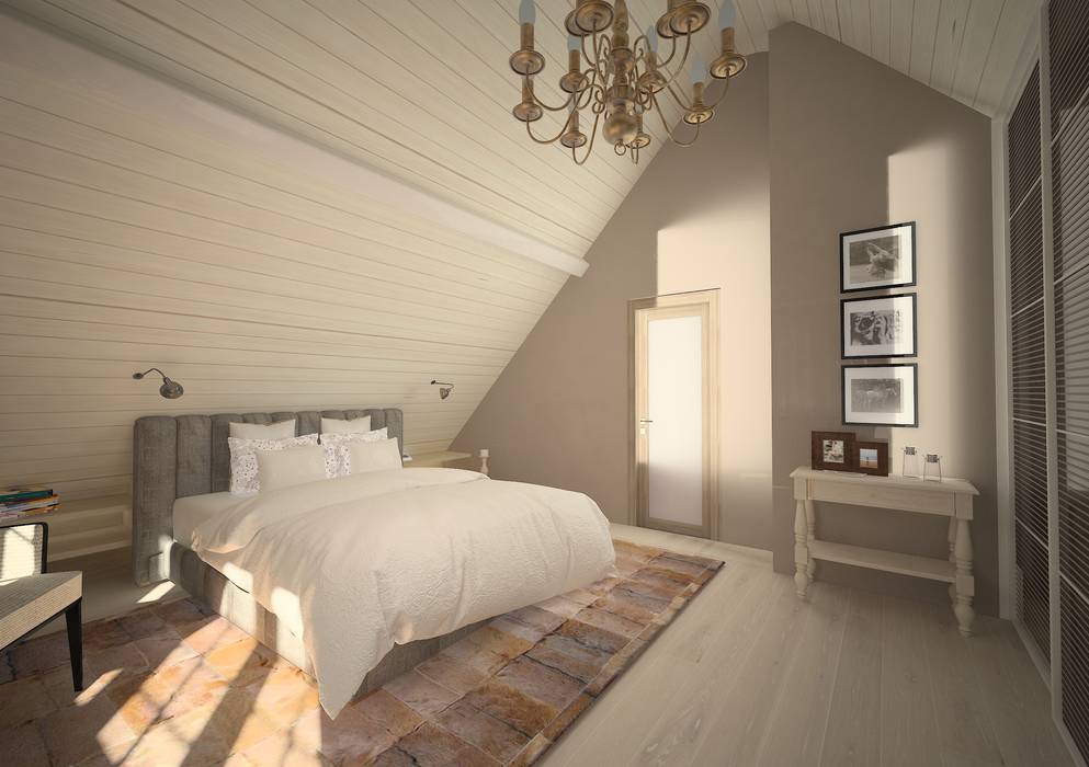 Chambre à couche moderne avec des éléments rustique , Veronika Prybosna Veronika Prybosna Chambre moderne Lits & têtes de lit