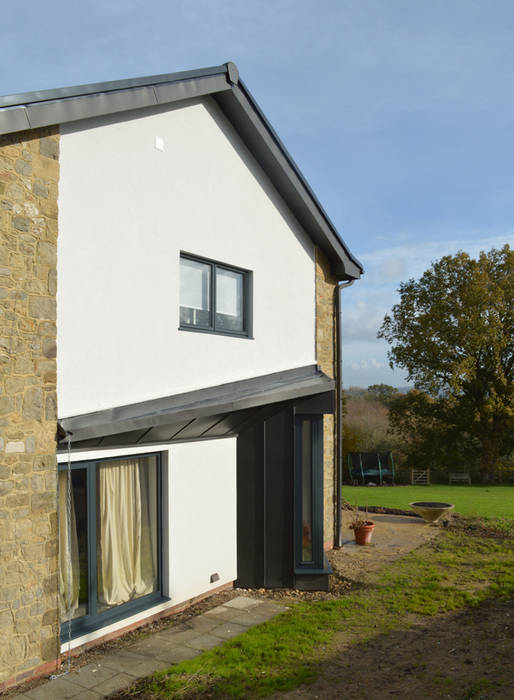 ​Zinc-clad Bay Windows for 1960s property in West Sussex: modern by ArchitectureLIVE, Modern bay windows,full height windows,home extension,home renovation,render,stone restoration,zin-clad