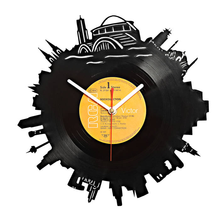 Wanduhr LP Schallplatten upcycling Köln Skyline, citybomb.de citybomb.de Mais espaços Imagens e pinturas