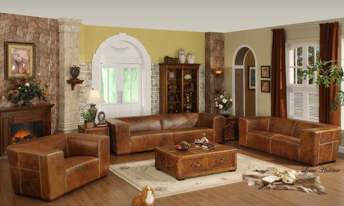 Rustic Leather Sofa Locus Habitat Rustic style living room Sofas & armchairs