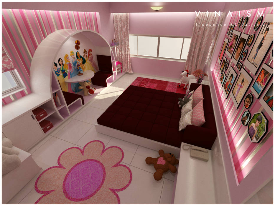 kids room, V I N A I S M V I N A I S M Rooms Property,Decoration,Textile,Interior design,Pink,Floor,Flooring,Magenta,Red,Material property