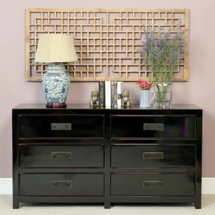 Black Lacquer Chest of Six Drawers Orchid Asian style bedroom Wardrobes & closets