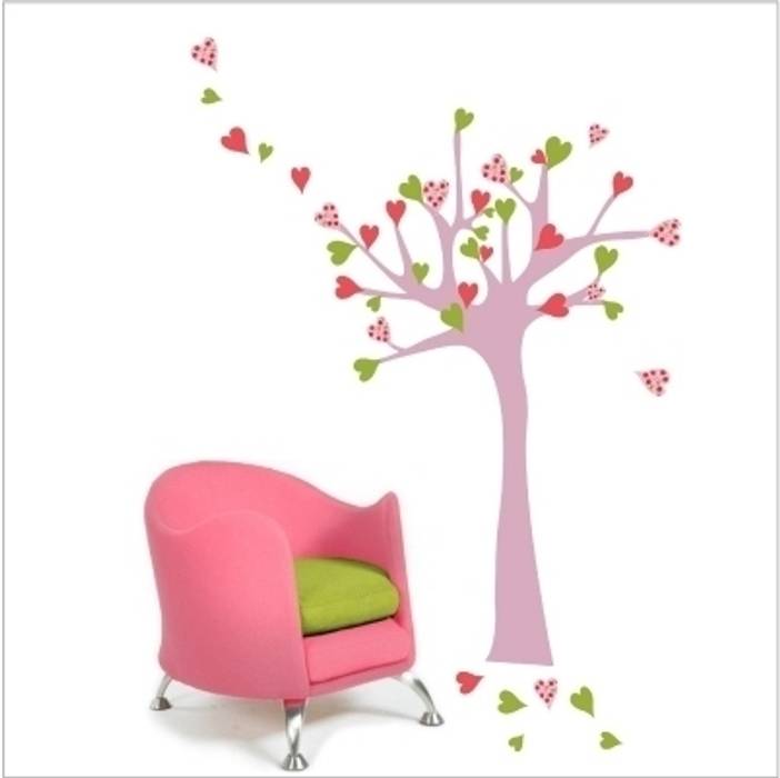 Sticker Arbre à coeurs rose et vert LILI POUCE Chambre d'enfant originale Accessoires & décorations