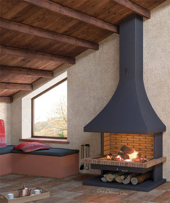 CHEMINEE FRONTALE FOYER OUVERT CH 32, insert insert Rustic style living room Fireplaces & accessories