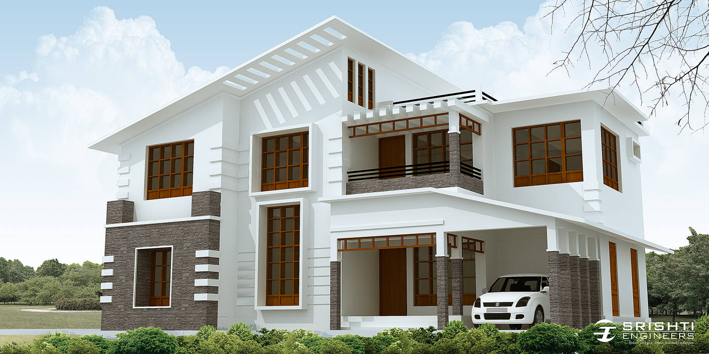 Exterior Elevation Designs, SRISHTI ENGINEERS: modern by SRISHTI ENGINEERS,Modern