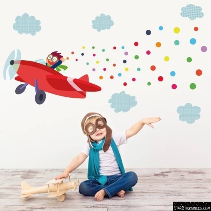 Vinilo decorativo infantil Avión con confeti homify Dormitorios infantiles de estilo moderno Accesorios y decoración