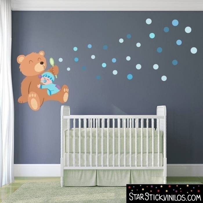 Vinilo infantil decorativo Osito con burbujas Azul homify Dormitorios infantiles de estilo moderno Accesorios y decoración