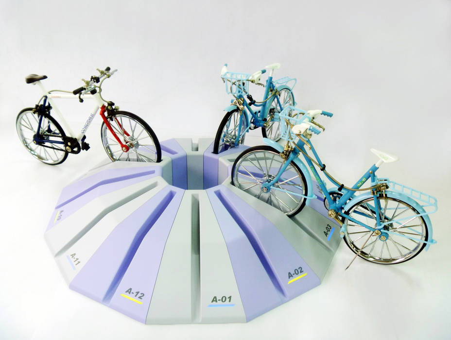 電磁ロック駐輪ラック Electromagnetic lock bicycle parking rack , YUMIKA Design YUMIKA Design モダンデザインの ガレージ・物置 ガレージ＆小屋