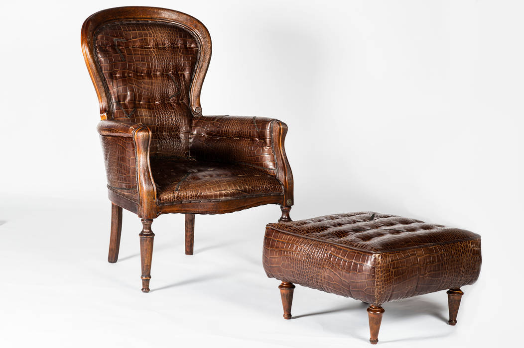 ARMCHAIR AND PUFF LEATHER Maggi Massimo غرفة المعيشة أريكة ومقاعد إسترخاء