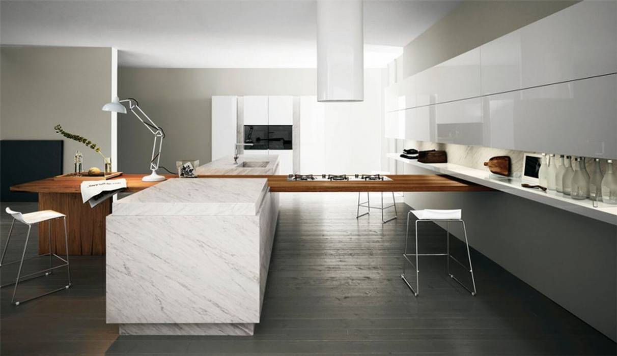 Kitchens, Marmi di Carrara Marmi di Carrara Dapur: Ide desain interior, inspirasi & gambar Bench tops