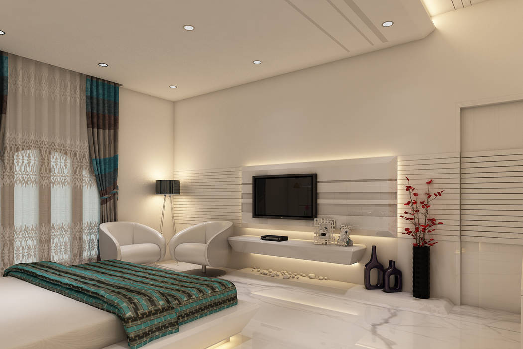 Master Bedroom, K Mewada Interior Designer K Mewada Interior Designer Modern style bedroom Property,Furniture,Building,Comfort,Wood,Textile,Bed frame,Lighting,Interior design,Flooring