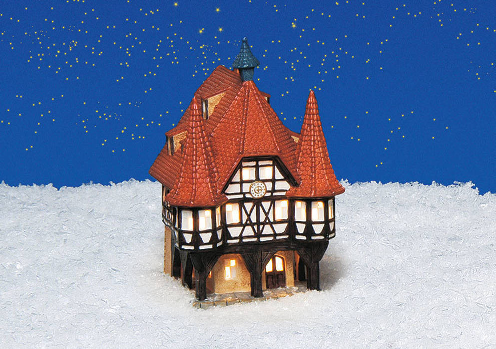 10564 - Porzellan Windlichthaus Rathaus Michelstadt 14x13x19 cm G. Wurm GmbH + Co. KG Klassische Wohnzimmer Beleuchtung