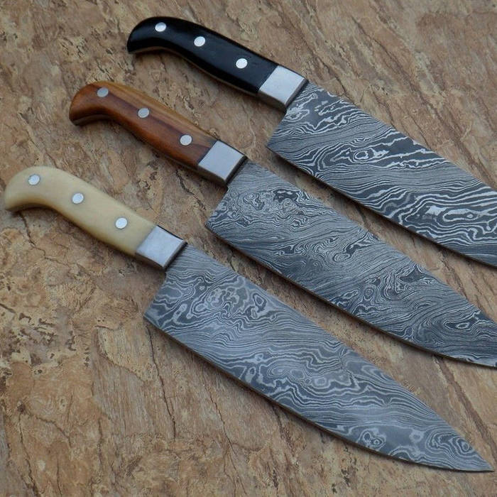 set of 3 chef knives Fate London Cozinhas rústicas Utensílios de cozinha