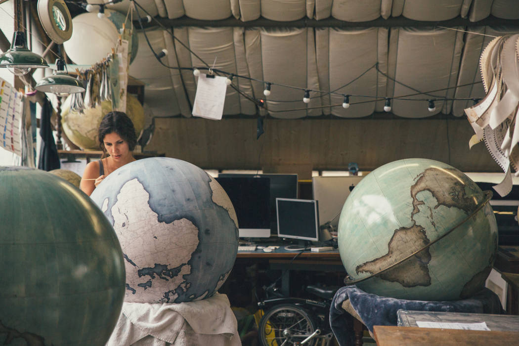 Isis painting an 80cm Globe, Bellerby & Co Globemakers Bellerby and Co Globemakers