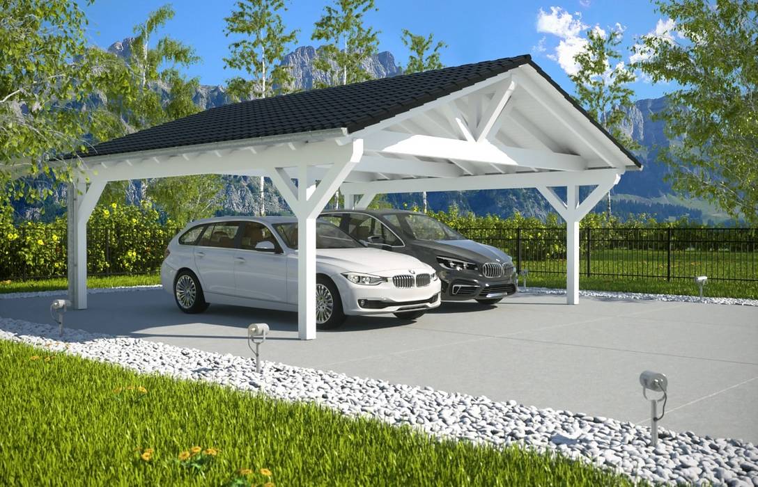 Easy Premium Spitzdachcarport, Solarterrassen & Carportwerk GmbH Solarterrassen & Carportwerk GmbH Moderne Garagen & Schuppen Garage/Schuppen