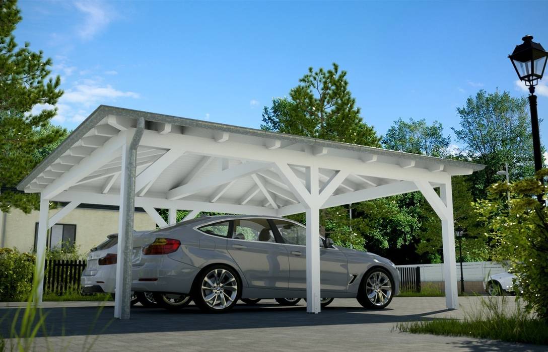 Easy Premium Walmdachcarport, Solarterrassen & Carportwerk GmbH Solarterrassen & Carportwerk GmbH Modern Garage and Shed Garages & sheds
