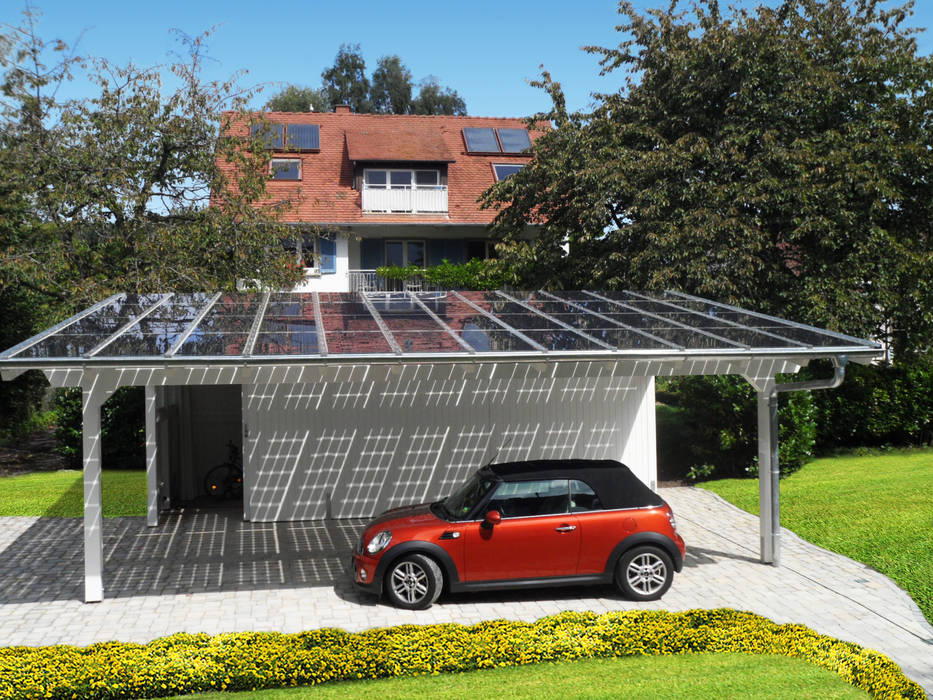 Solar-Glas-Carport, Solarterrassen & Carportwerk GmbH Solarterrassen & Carportwerk GmbH Modern garage/shed Garages & sheds