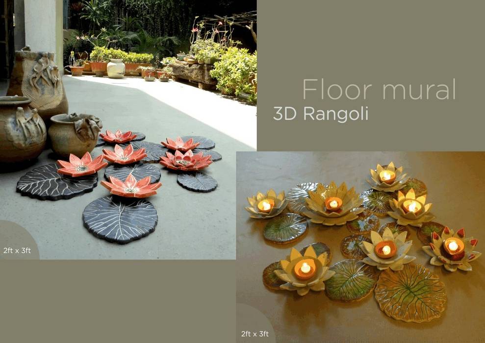 Lotus Ceramic Floor Mural Morbi Elegance AND Balaji Wall Texture Asian style balcony, veranda & terrace Accessories & decoration