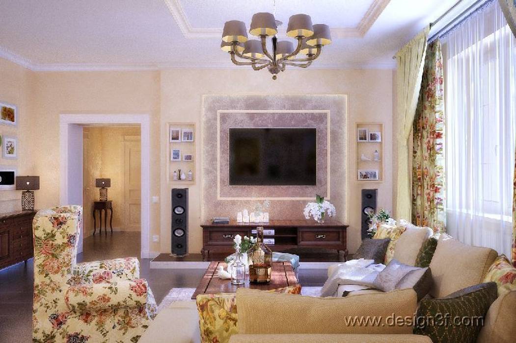 Дом 200 м2 г. Москва, студия Design3F студия Design3F Livings de estilo clásico