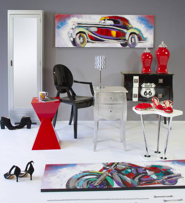 ​Ambiente rojo y negro Actúa Decor Salas de estilo moderno