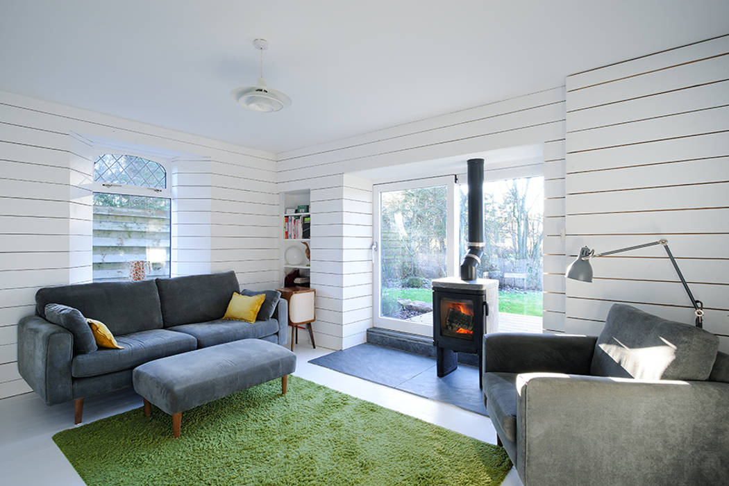 Heath Cottage Living Room homify Nowoczesny salon refurbishment,renovation,living room,cottage,scotland,aberdeen,timber,stove,scandinavian