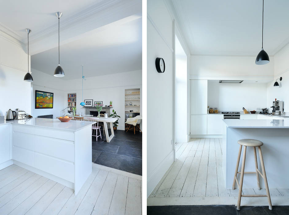 South Crown Street Kitchen / Dining homify Modern kitchen refurbishment,renovation,kitchen,dining,aberdeen,scotland,tile,slate,stools,white,timber