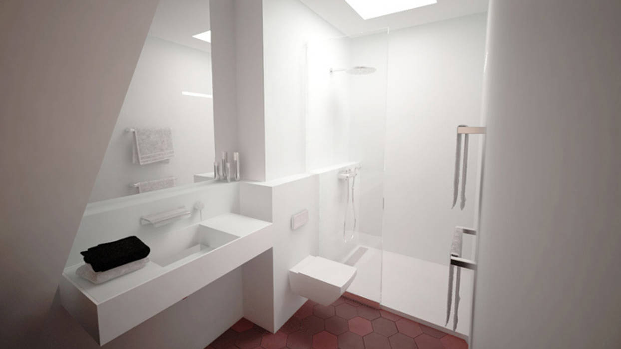 Suite parentale - SDB et lumière zénithale du vasistas existant homify Salle de bain minimaliste