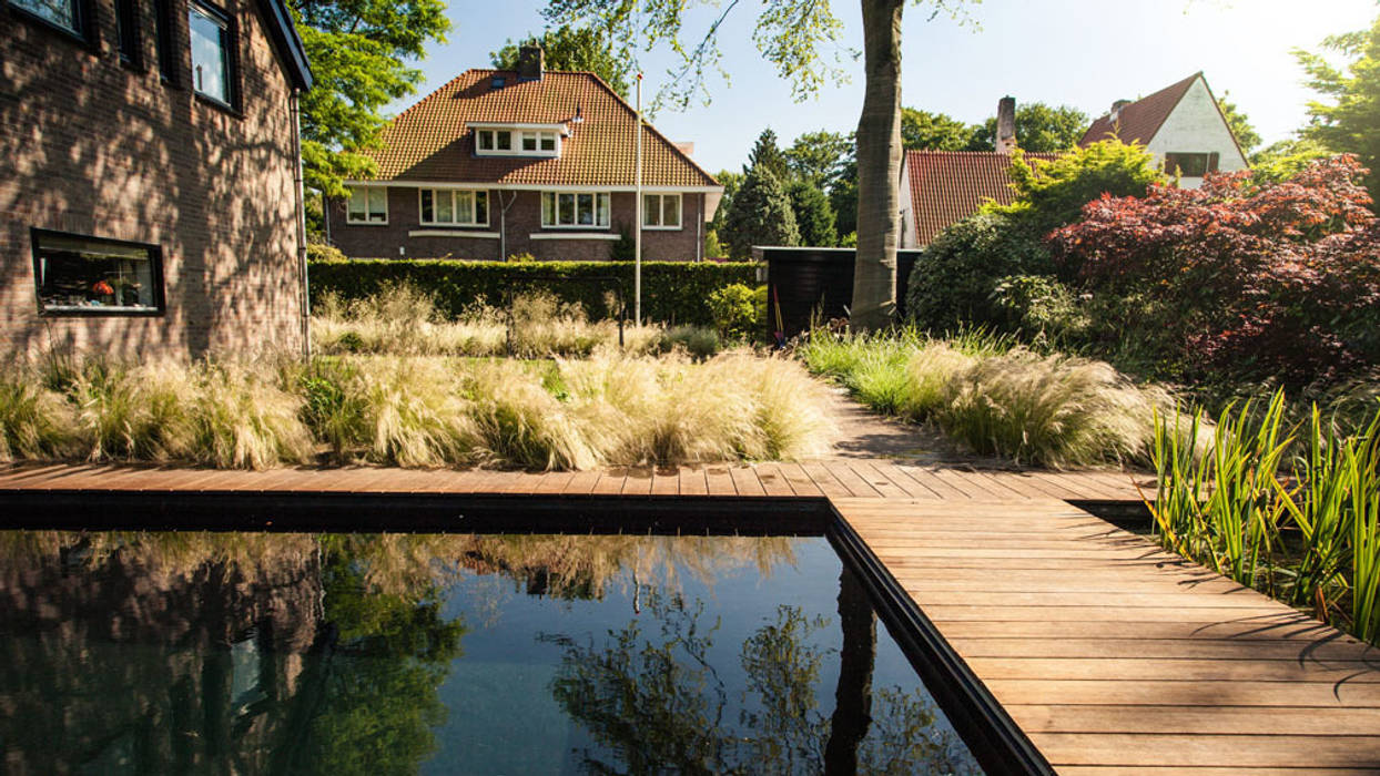 Een villatuin voor levensgenieters Studio REDD exclusieve tuinen Moderne zwembaden Plant,Water,Dag,Raam,Lucht,Natuurlijk landschap,Boom,Gebouw,Zonlicht,vegetatie