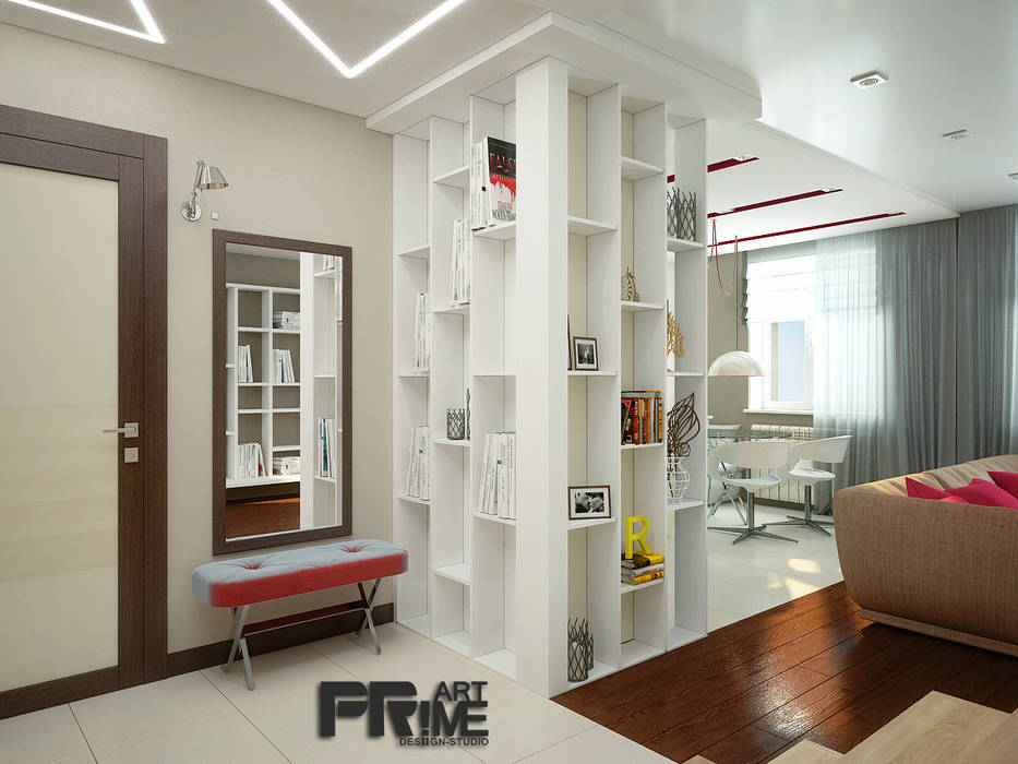 Проект квартиры для молодоженов, "PRimeART" 'PRimeART' Коридор, прихожая и лестница в стиле минимализм