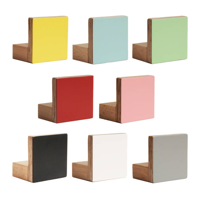 WOODEN WALL HOOKS, SQUARE DESIGN, PLAIN COLOURS chocolate creative Nursery/kid's roomAccessories & decoration