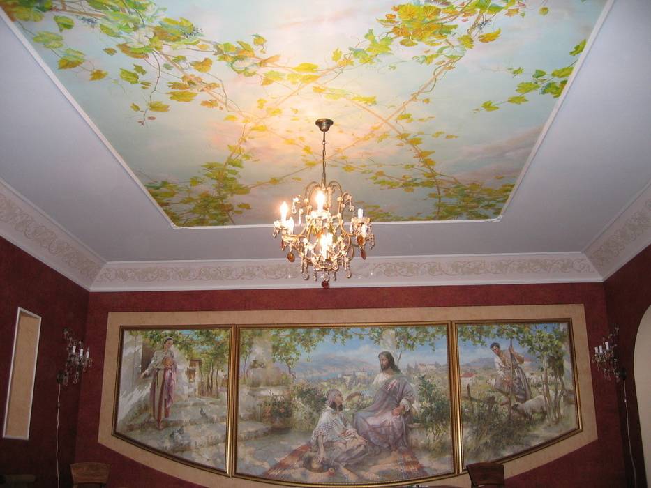роспись потолка, Абрикос Абрикос Спальня в классическом стиле