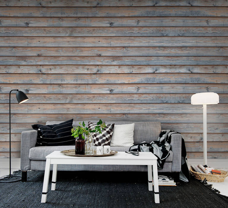 Planks Wallpaper by Mister smith interiors homify Paredes e pisos rústicos Papel de parede