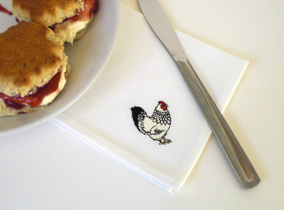 Cotton Mr & Mrs Chicken Embroidered Cocktail Napkins Kate Sproston Design Country style bedroom Textiles