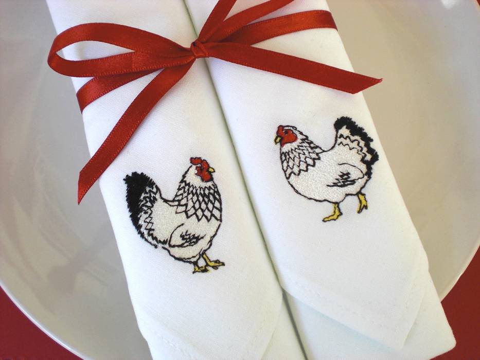 Cotton Embroidered Mr & Mrs Chicken Napkins Kate Sproston Design Country style bedroom Textiles