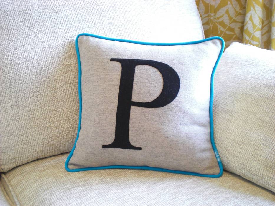 Monogrammed Colour Flash Cushion with Turquoise Piping Kate Sproston Design Modern houses Accessories & decoration