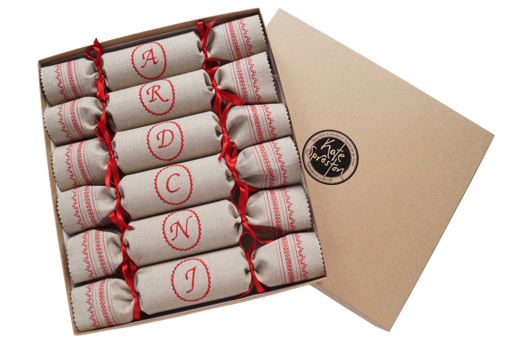 Linen Monogrammed Reusable Christmas Crackers in Gift Box Kate Sproston Design Country style house Homewares