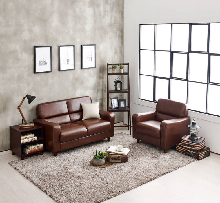 [모던 아메리칸] 체스터 레더 룩 1/2인소파 , CCBRAND CCBRAND Livings de estilo clásico Salas y sillones