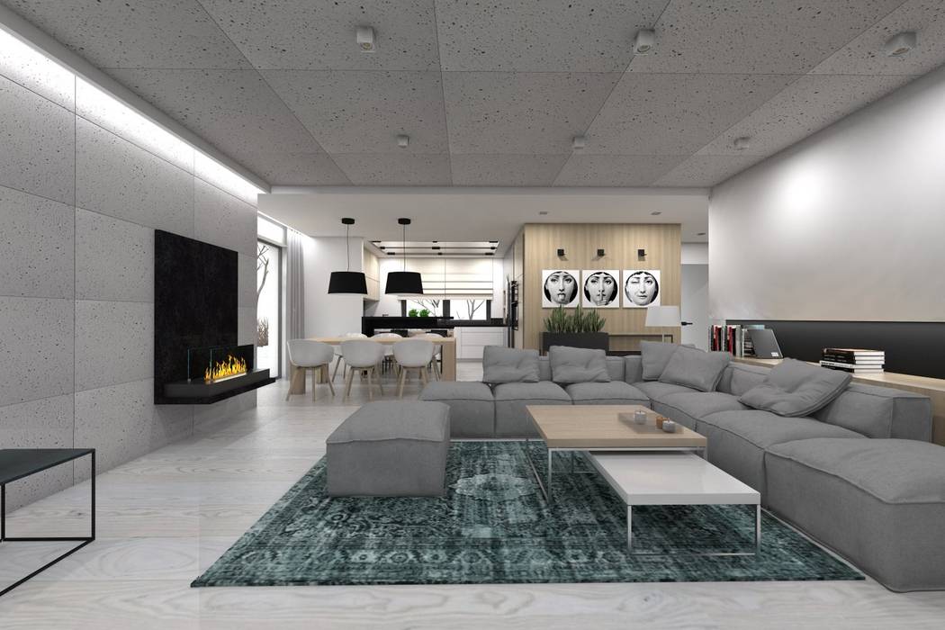 Projekt domu jednorodzinnego 2 (wykonany dla A2.Studio Pracownia Architektury), BAGUA Pracownia Architektury Wnętrz BAGUA Pracownia Architektury Wnętrz Modern living room